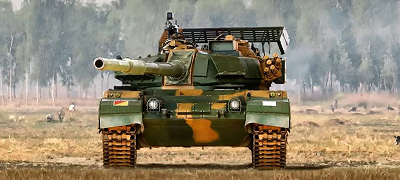 Military tank in a field